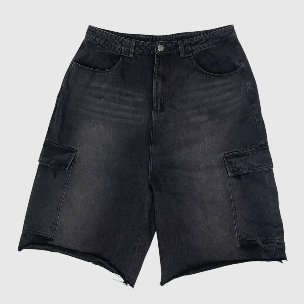 BELACARTES Mens Black Denim Cargo Shorts